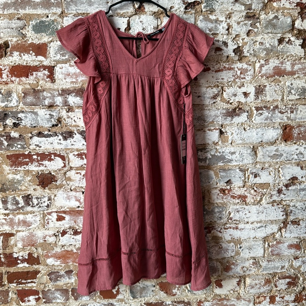Doe & Rae Mauve Rose Flutter Sleeve Mini Dress